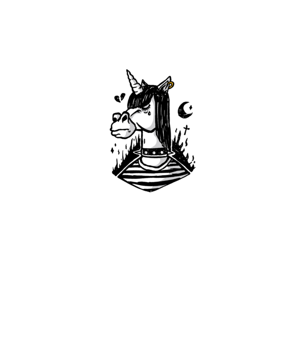 Emo unicorn model alb pe tricou