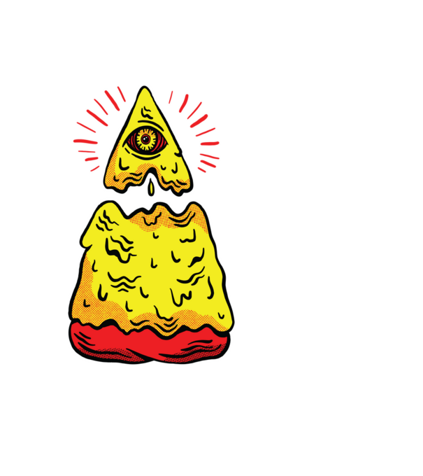 Illuminati Pizza model alb pe tricou