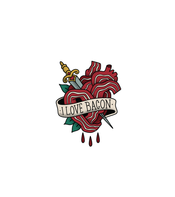 Love Bacon Tatuaj model alb pe tricou