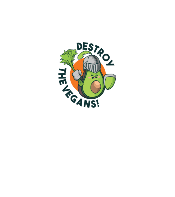 Destroy the Vegans - tricou amuzant războinic Avocado model alb pe tricou