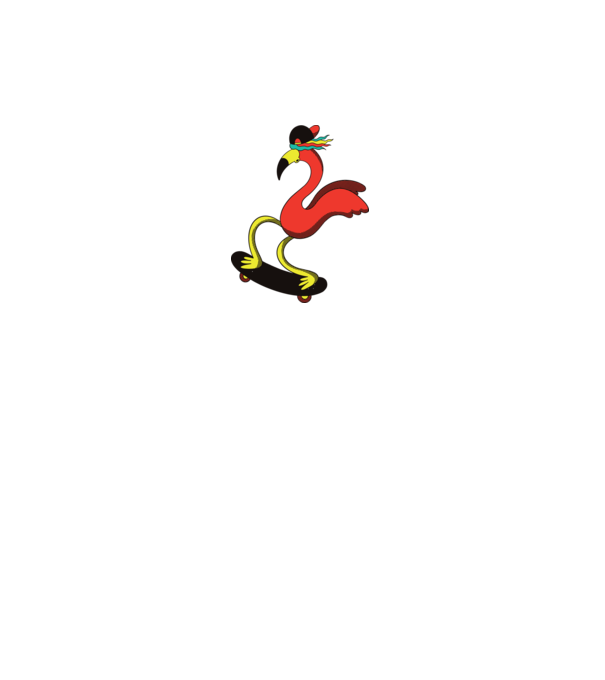 Flamingo Skateboarder model alb pe tricou