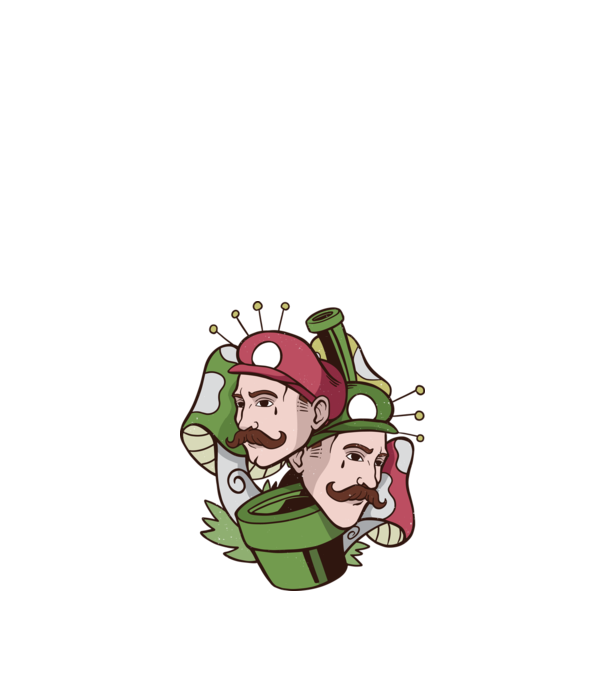 Mario și Luigi model alb pe tricou