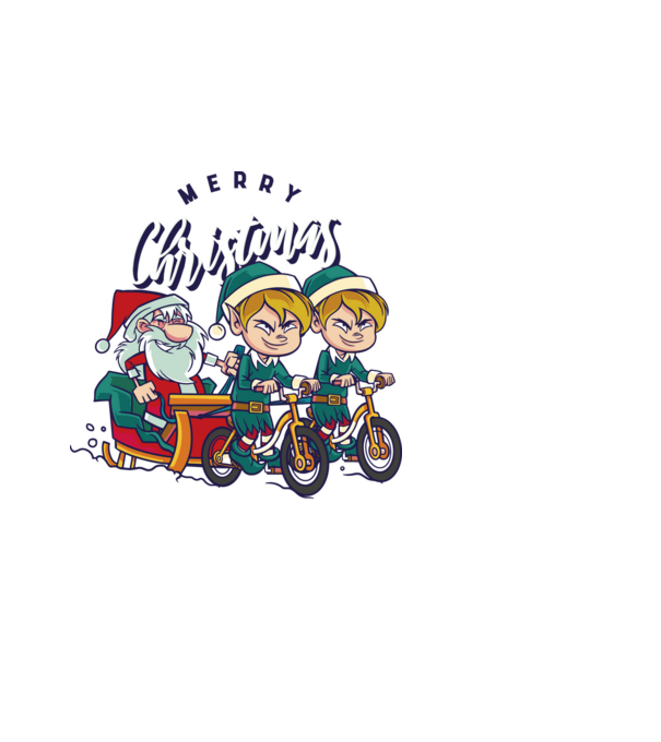 Merry Christmas Moș Crăciun cu sanie cu bicicletă model alb pe tricou