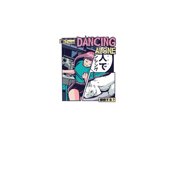 Anime Vaporwave Dancing Alone model negru pe tricou