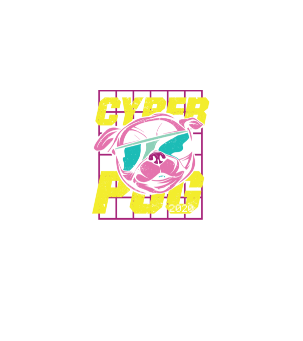 Mops Cyber Pug model negru pe tricou