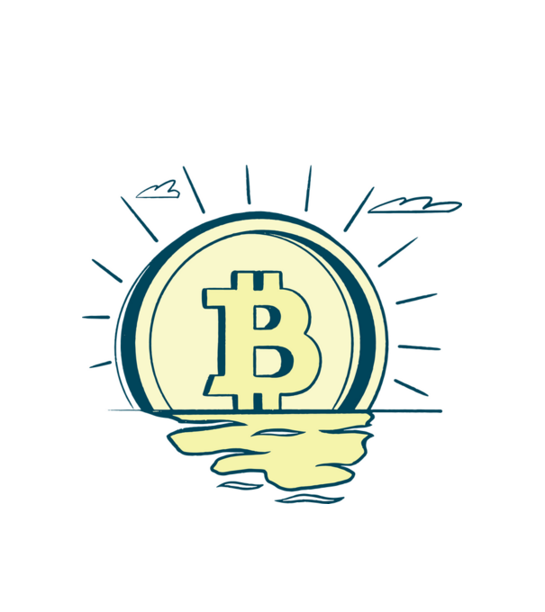 Bitcoin sunrise model alb pe tricou
