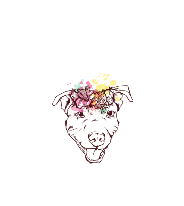Floral Pitbull model alb pe tricou