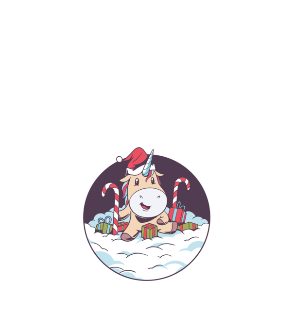 Unicorn Moș Crăciun cu cadouri model nisipiu pe tricou