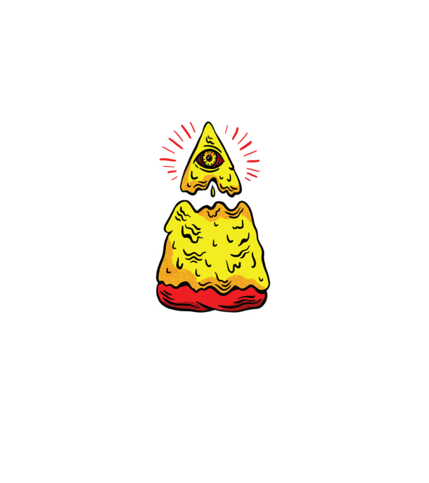 Illuminati Pizza model negru pe tricou