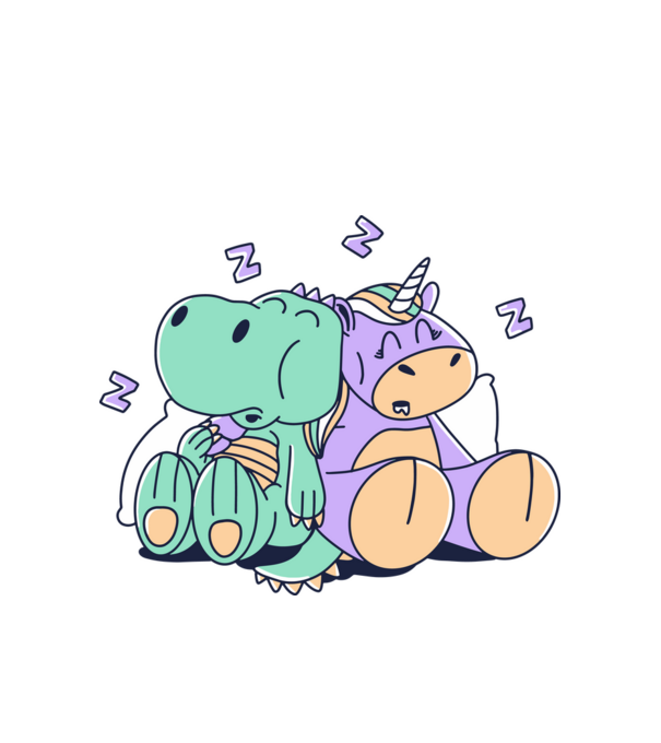 Unicorn adormit și T-rex model alb pe tricou