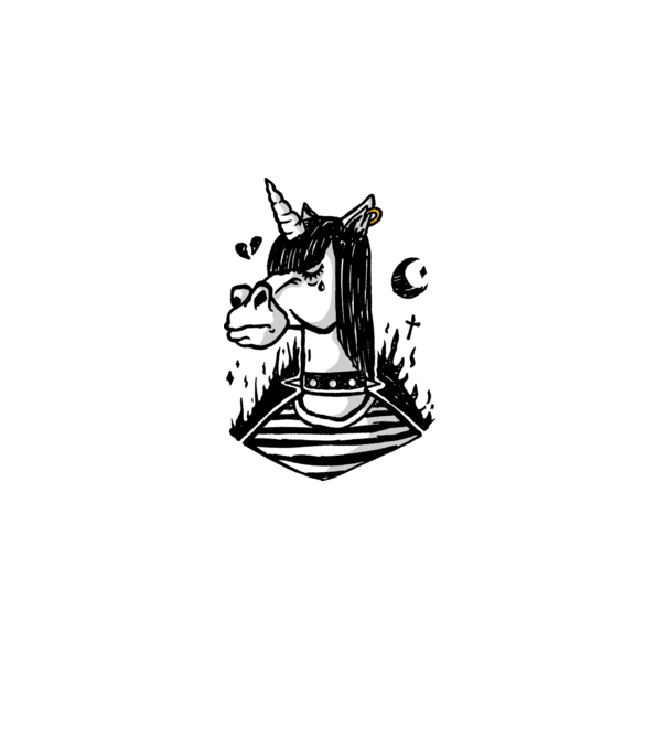 Emo unicorn model alb pe tricou