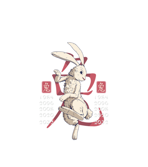 Year of the Rabbit model alb pe tricou