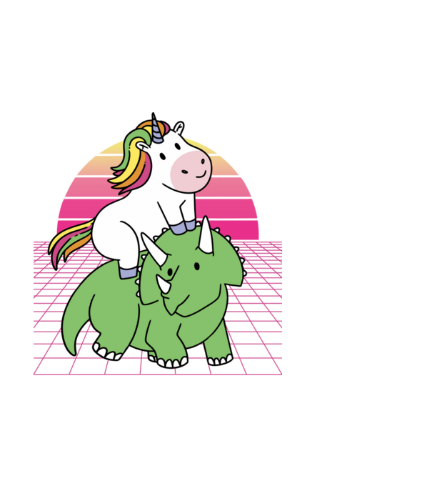 Unicorn pe dinozaur retro model albastru închis pe tricou