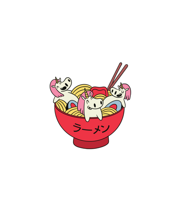 Unicorn Ramen model gri pe tricou