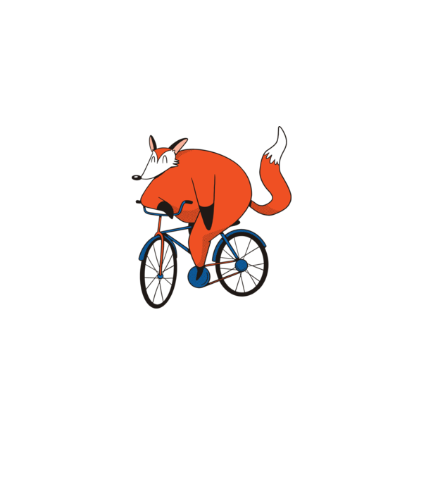 Vulpe cu bicicletă model nisipiu pe tricou