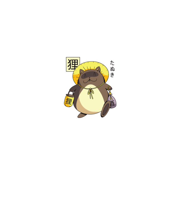 Tanuki Yokai model roșu pe tricou