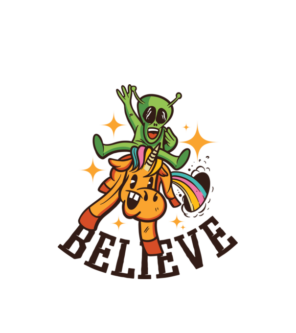 Unicorn Alien model alb pe tricou