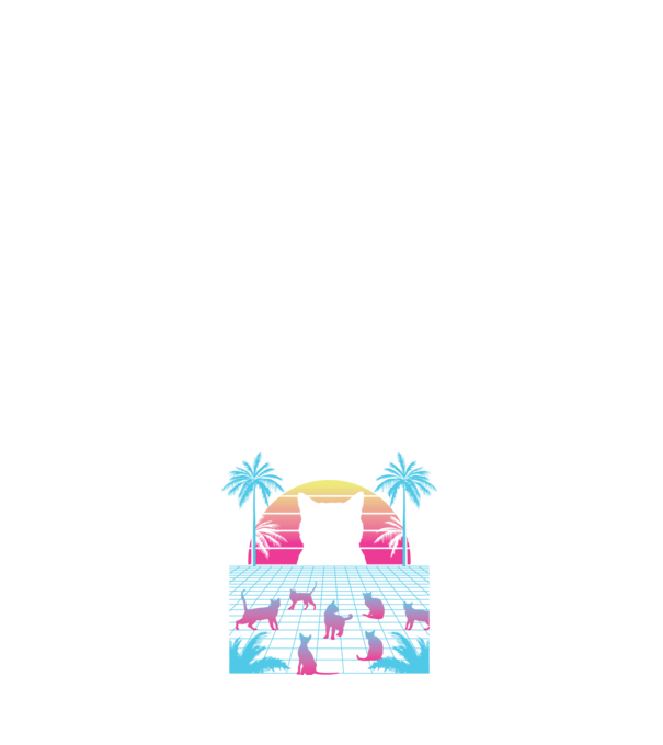 Pisică Vaporwave neon model negru pe tricou