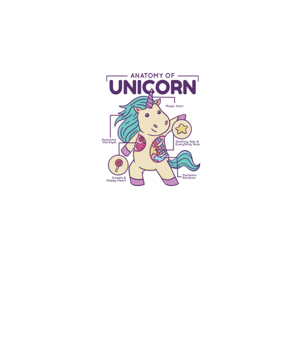 Unicorn Anatomie model alb pe tricou