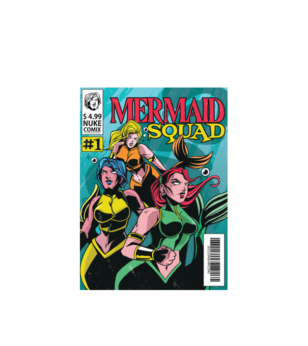 benzi desenate Mermaid Squad model alb pe tricou