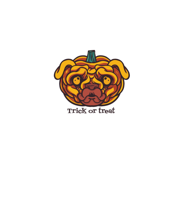 Mops cap de dovleac Halloween model alb pe tricou