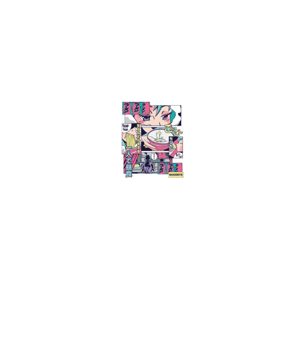 Anime Vaporwave Ramen model negru pe tricou
