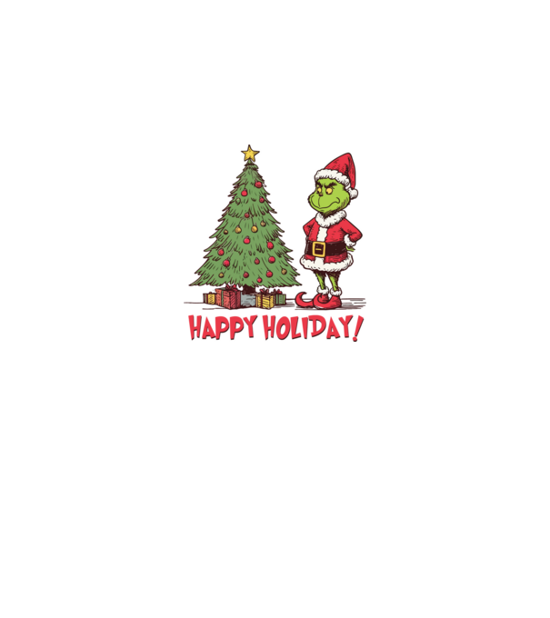 Happy Holiday Grinch model gri închis pe tricou