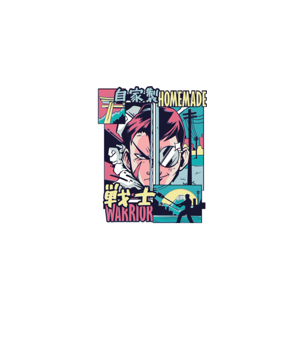 Anime Vaporwave Home Made Warrior model negru pe tricou