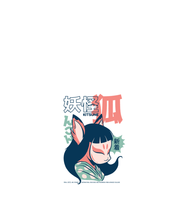 Kitsune Yokai Anime model alb pe tricou