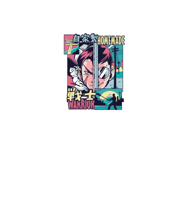 Anime Vaporwave Home Made Warrior model negru pe tricou