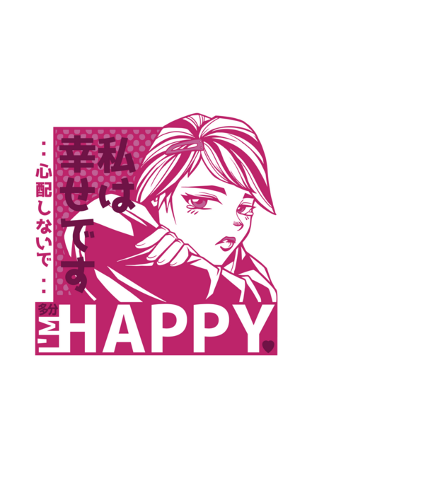 'I''m happy fată Anime antisocială' model albastru închis pe tricou