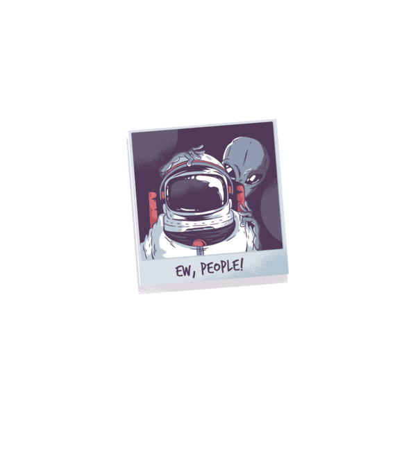 Ew, Oameni - Astronaut cu extraterestru model negru pe tricou
