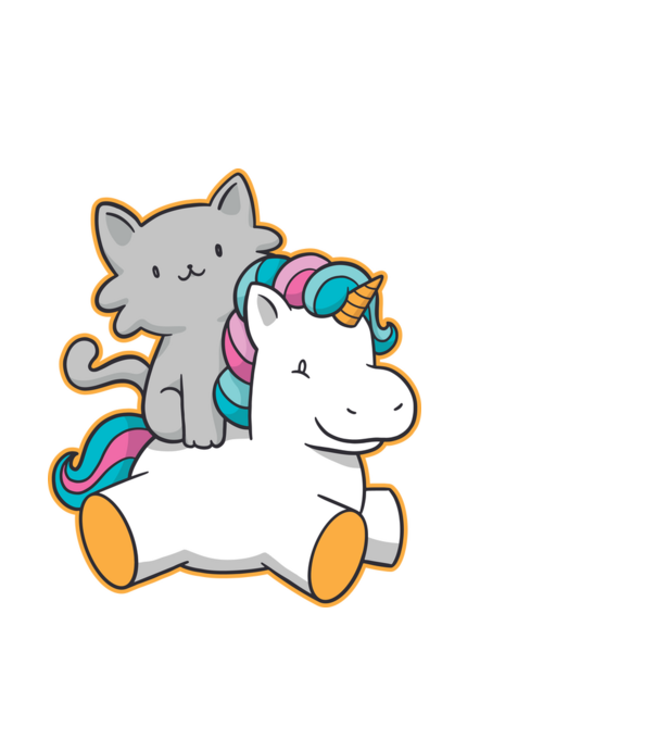 Unicorn Cu pisică model negru pe tricou