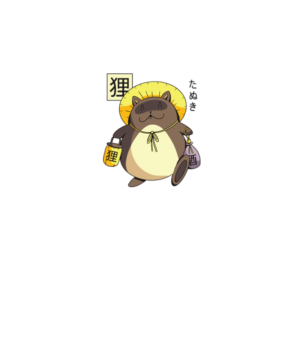 Tanuki Yokai model gri închis pe tricou