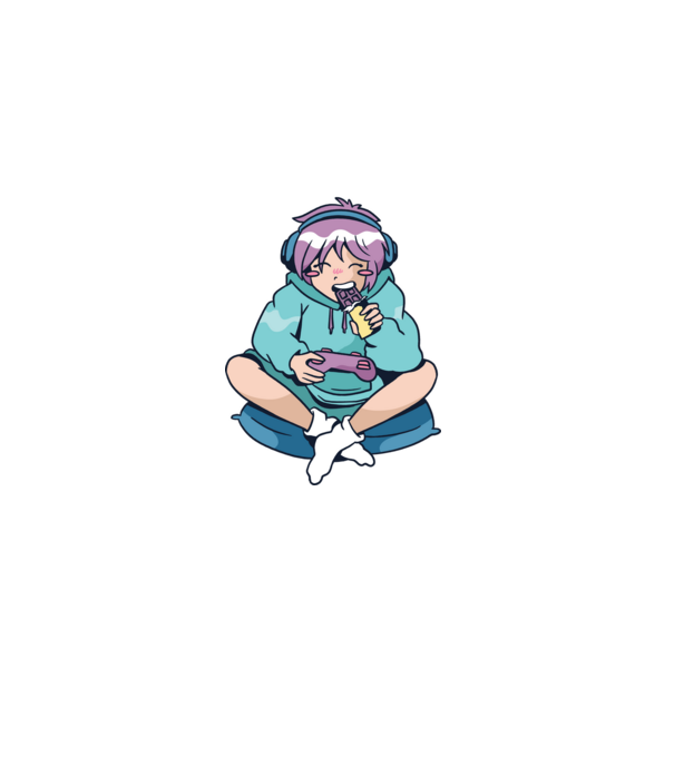 Anime Gamer Fată cu ciocolată model albastru închis pe tricou