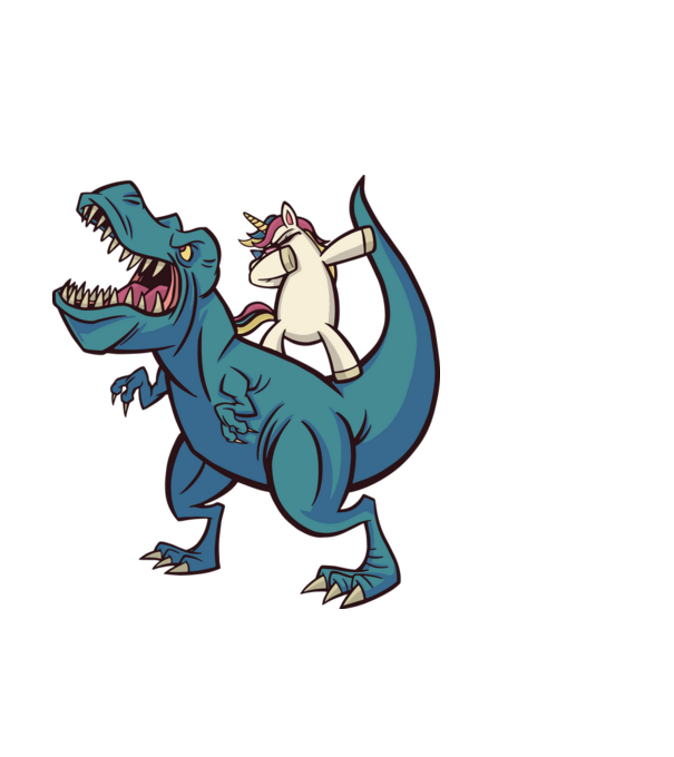 Unicorn DAB T-rex model albastru deschis pe tricou