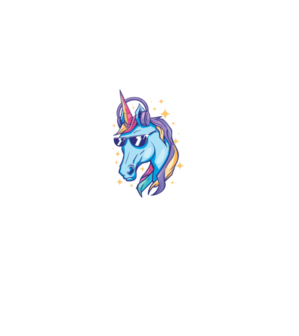 Unicorn strălucitor cu căști model negru pe tricou