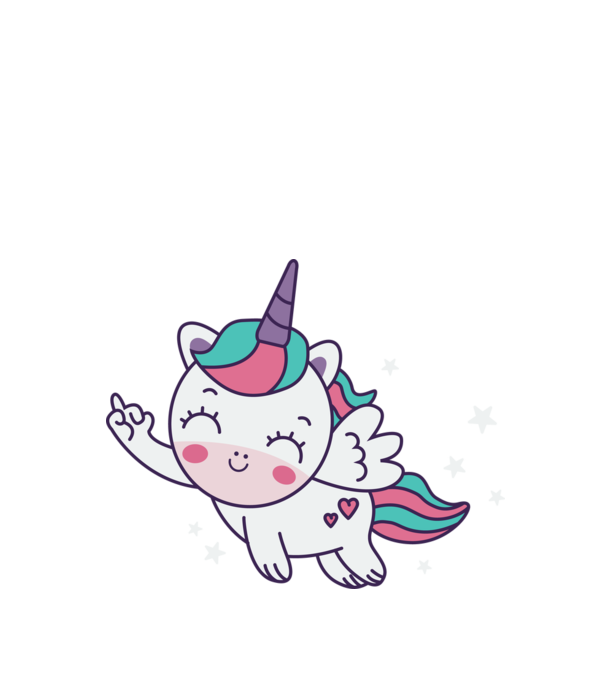 Unicorn drăguț arată degetul model alb pe tricou