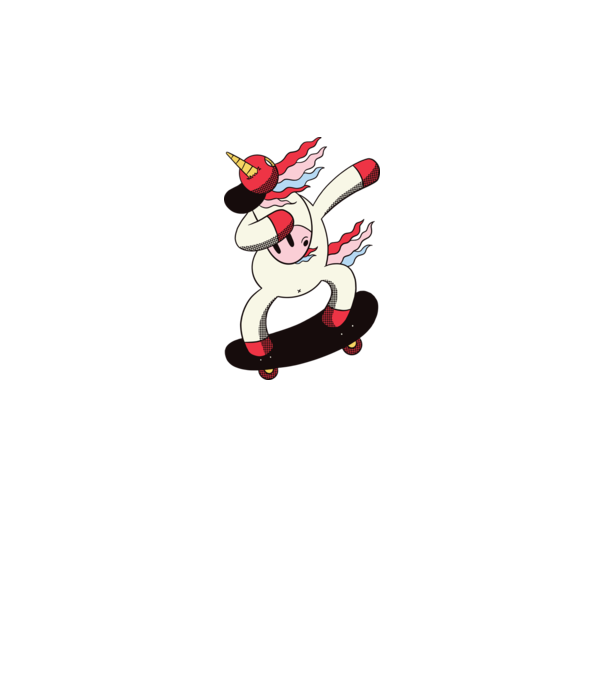 Skateboarder Unicorn DAB model gri închis pe tricou