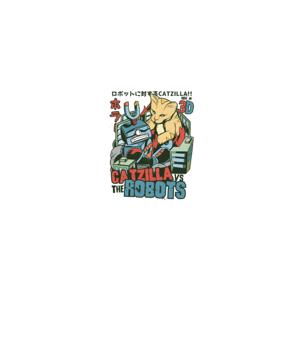 Catzilla Vs Robots model alb pe tricou