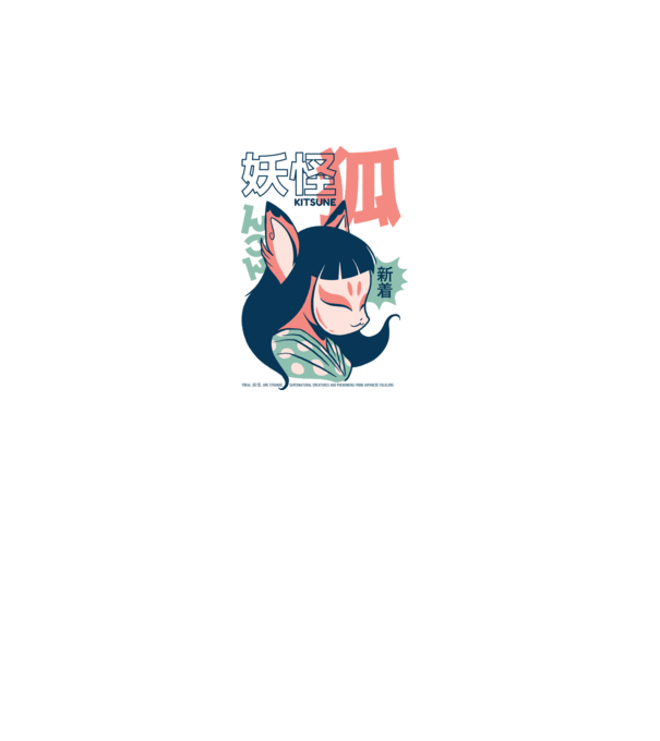 Kitsune Yokai Anime model alb pe tricou