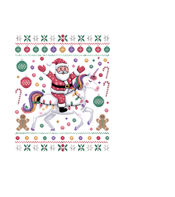 Moș Crăciun pe un pulover urât unicorn model negru pe tricou