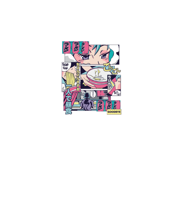 Anime Vaporwave Ramen model gri închis pe tricou