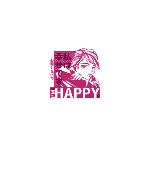 'I''m happy fată Anime antisocială' model negru pe tricou