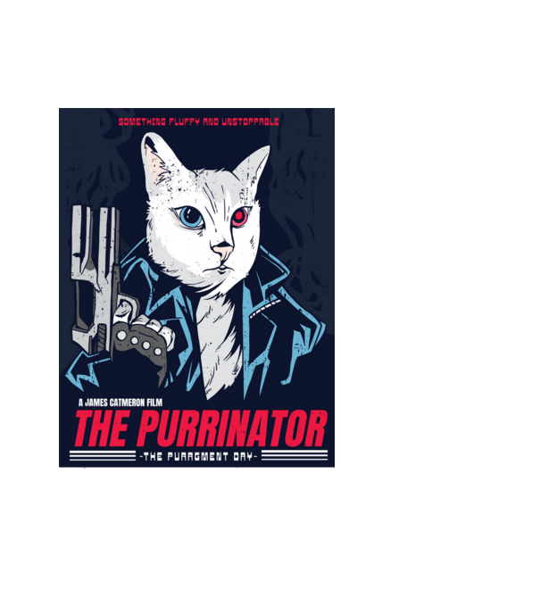 The Purrinator Pisică model albastru deschis pe tricou