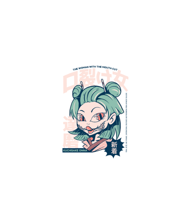 Kuchisake Onna Yokai Anime model turcoaz pe tricou