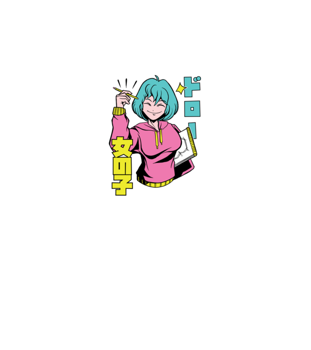 Anime fată desenând model negru pe tricou