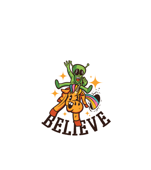 Unicorn Alien model alb pe tricou