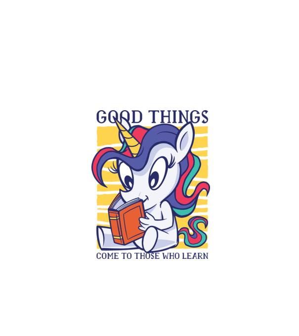 Student unicorn model alb pe tricou
