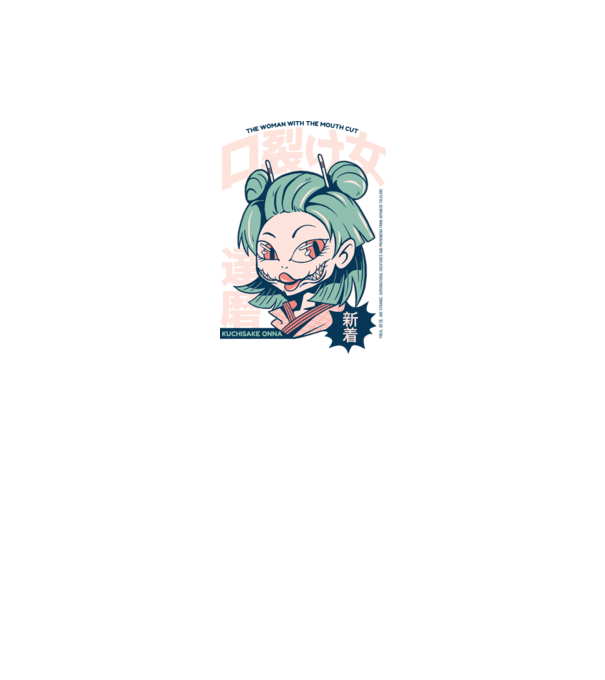 Kuchisake Onna Yokai Anime model gri pe tricou